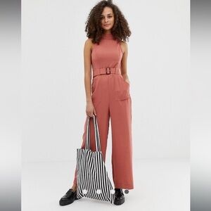 ASOS DESIGN high neck clean buckle detail wide leg jumpsuit